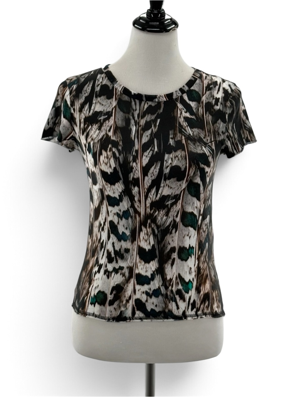 AllSaints Bela Ines Tee Small Organic Cotton Abstract Animal Print Top Crew Neck